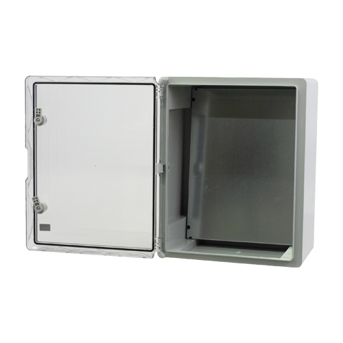 Cutie distributie IP65 din ABS gri, usa transparenta, placa metalica, 400x500x240 mm PP3017 – Plastim PP3017
