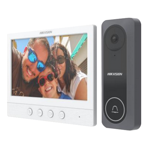 Kit videointerfon analogic, ecran 7, conectare 4 fire pentru 1 familie, IR - HIKVISION DS-KIS212 – HIKVISION DS-KIS212