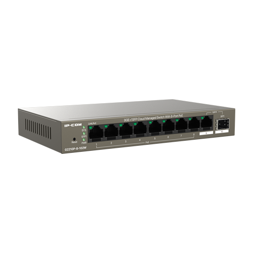 Switch 8 porturi PoE, 1 port RJ45, 1 port SFP, Gigabit, Cloud Management - IP-COM G2210P-8-102W – IP-COM G2210P-8-102W