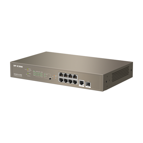 Switch 8 porturi PoE Gigabit, 1 port RJ45 Gigabit, 1 port SFP Gigabit, 1U, L3 Management - IP-COM G5310P-8-150W – IP-COM G5310P-8-150W