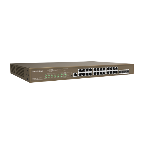 Switch 24 porturi PoE Gigabit, 4 porturi SFP Gigabit, 1 port consola,1U , L3 Management - IP-COM G5328P-24-410W – IP-COM G5328P-24-410W