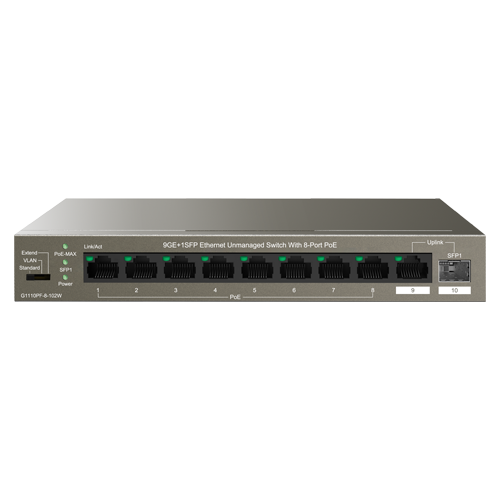 Switch 8 porturi Gigabit PoE, 1 x RJ45 Gigabit Uplink, 1 x SFP Gigabit Uplink - IP-COM G1110PF-8-102W – IP-COM G1110PF-8-102W