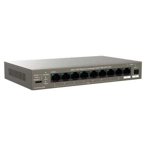 Switch 8 porturi Gigabit PoE, 1 x RJ45 Gigabit Uplink, 1 x SFP Gigabit Uplink - IP-COM G1110PF-8-102W – IP-COM G1110PF-8-102W