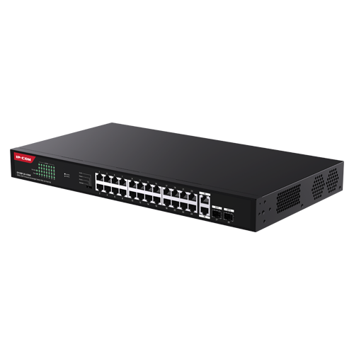 Switch 24 porturi Gigabit PoE, 2 x RJ45 Uplink Gigabit, 2 x SFP Gigabit, 1U - IP-COM G1128P-24-410W – IP-COM G1128P-24-410W