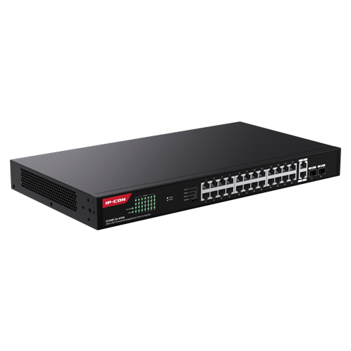 Switch 24 porturi Gigabit PoE, 2 x RJ45 Uplink Gigabit, 2 x SFP Gigabit, 1U - IP-COM G1128P-24-410W – IP-COM G1128P-24-410W