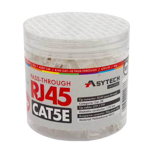 ASYTECH Networking RJ45-CAT5E-EZ-50U-JAR – Mufa RJ-45 UTP Cat.5e EZ Passthrough, 50µ (100 buc) RJ45-CAT5E-EZ-50U-JAR Mufa RJ-45 UTP Cat.5e EZ Passthrough, 50µ (100 buc) RJ45-CAT5E-EZ-50U-JAR – ASYTECH Networking RJ45-CAT5E-EZ-50U-JAR