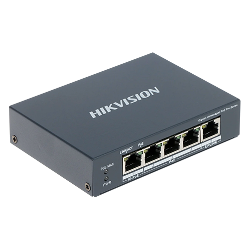 Switch 4 porturi PoE Gigabit, 1 port Hi-PoE, 1 port uplink 1G - HIKVISION DS-3E0505HP-E – HIKVISION DS-3E0505HP-E
