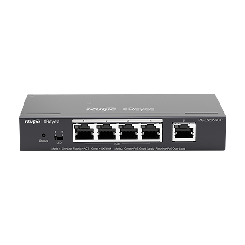 Switch 4 porturi PoE+ RJ45 Gigabit, 1 port uplink RJ45 Gigabit, L2 Cloud Management - Ruijie RG-ES205GC-P – Ruijie Networks RG-ES205GC-P
