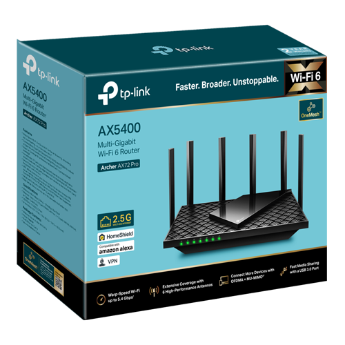 Router wireless TP-Link Archer AX72 Pro, AX5400, Wi-Fi 6, Dual-Band Gigabit, 1x2.5 Gigabit, USB 3.0, MU-MIMO ArcherAX72Pro – TP-LINK ArcherAX72Pro