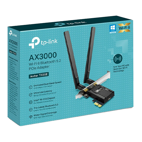 TP-LINK ArcherTX55E – Placa de retea PCIe TP-Link Archer TX55E, AX3000, Dual-Band, Wi-Fi 6, Bluetooth 5.2 - TP-LINK ArcherTX55E Placa de retea PCIe TP-Link Archer TX55E, AX3000, Dual-Band, Wi-Fi 6, Bluetooth 5.2 - TP-LINK ArcherTX55E – TP-LINK ArcherTX55E