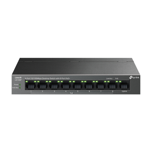 Switch LiteWave, 8 x RJ45 10/100 Mbps PoE, 1 x RJ45 10/100 Mbps, Buget PoE 63W, Unmanaged - TP-Link LS109P – TP-LINK LS109P