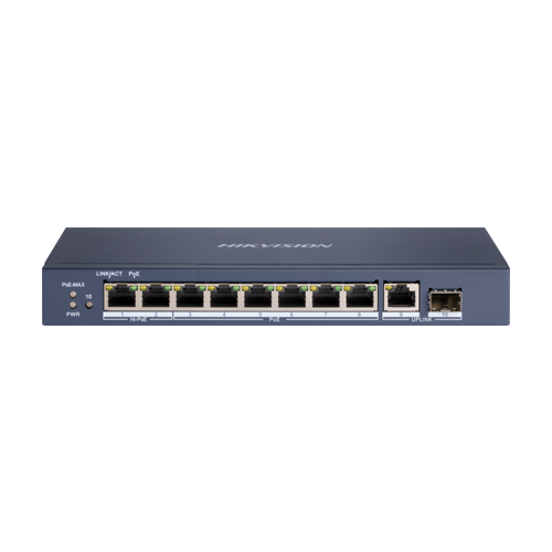 Switch 8 porturi Hi-PoE, 1 x RJ45 Gigabit Uplink, 1 x SFP Gigabit - HIKVISION DS-3E0510HP-E – HIKVISION DS-3E0510HP-E