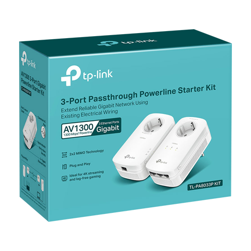 Kit Powerline AV1300, Passthrough, 3 x RJ45 Gigabit - TP-Link TL-PA8033PKIT – TP-LINK TL-PA8033PKIT
