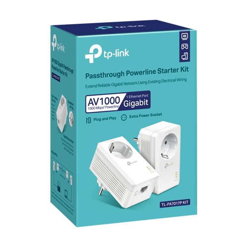 Kit Powerline AV1000, Passthrough, 1 x RJ45 Gigabit - TP-Link TL-PA7017PKIT – TP-LINK TL-PA7017PKIT