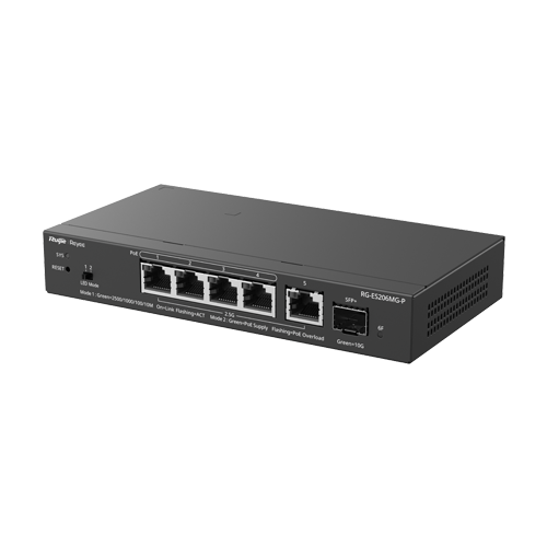 Switch 4 x RJ45 2.5G PoE, 1 x SFP+ 10G, 1 x RJ45 2.5G, Cloud Management - Ruijie Reyee RG-ES206MG-P – Ruijie Networks RG-ES206MG-P