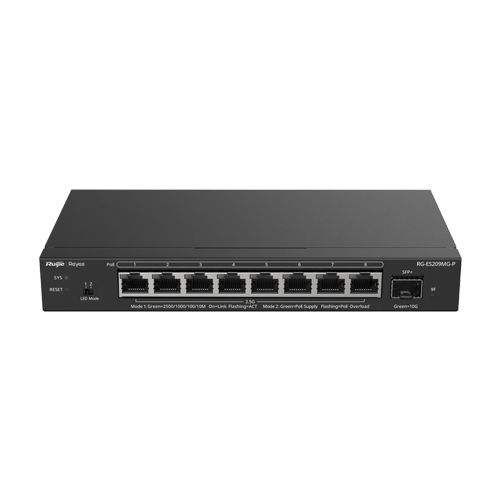 Ruijie Networks RG-ES209MG-P – Switch 8 x RJ45 2.5G PoE, 1 x SFP+ 10G, Cloud Management - Ruijie Reyee RG-ES209MG-P Switch 8 x RJ45 2.5G PoE, 1 x SFP+ 10G, Cloud Management - Ruijie Reyee RG-ES209MG-P – Ruijie Networks RG-ES209MG-P