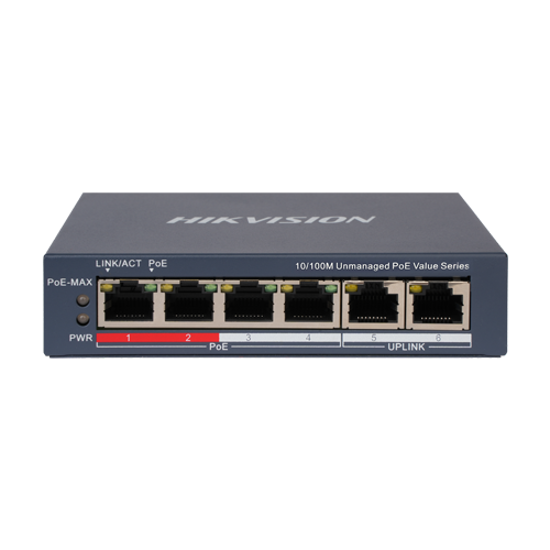 HIKVISION DS-3E0106P-E-M – Switch 4 x RJ45 10/100 Mbps PoE, 2 x RJ45 10/100 Mbps, Unmanaged - HIKVISION DS-3E0106P-E-M Switch 4 x RJ45 10/100 Mbps PoE, 2 x RJ45 10/100 Mbps, Unmanaged - HIKVISION DS-3E0106P-E-M – HIKVISION DS-3E0106P-E-M