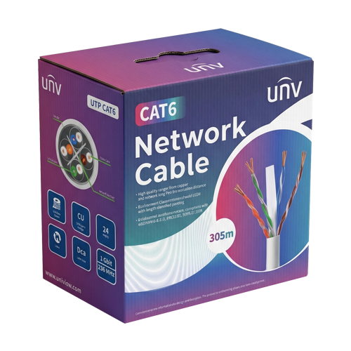 Cablu UTP, cat 6E, cupru integral, LSZH, cutie 305 metri, DCA - UNV UV-UTP6-300-BC24AWG-DCA-B-W – UNV Cables UV-UTP6-300-BC24AWG-DCA-B-W