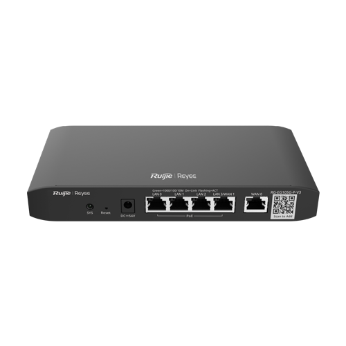 Router 4 x RJ45 1G PoE, 1 x RJ45 1G, Dual WAN, Captive Portal, Cloud Management - Ruijie Reyee RG-EG105G-P-V3 Router 4 x RJ45 1G PoE, 1 x RJ45 1G, Dual WAN, Captive Portal, Cloud Management - Ruijie Reyee RG-EG105G-P-V3