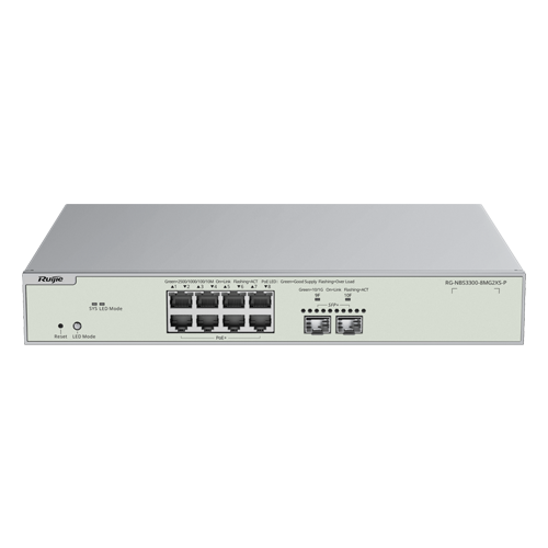Switch L2+, 8 x RJ45 2.5G PoE+ (240W), 2 x SFP+ 10G, Cloud Management - Ruijie RG-NBS3300-8MG2XS-P – Ruijie Networks RG-NBS3300-8MG2XS-P