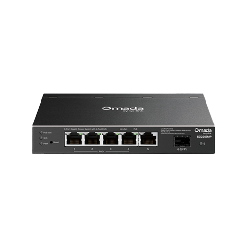 Switch L2+, 5 x RJ45 1G (4 x PoE+), 1 x SFP 1G, Budget PoE 63W, Management - TP-Link Omada SG2206MP – TP-LINK SG2206MP