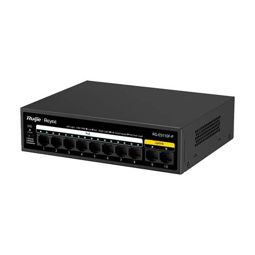Switch L2, 8 x RJ45 10/100 Mbps PoE, 2 x RJ45 10/100 Mbps, Unmanaged - Ruijie Reyee RG-ES110F-P Switch L2, 8 x RJ45 10/100 Mbps PoE, 2 x RJ45 10/100 Mbps, Unmanaged - Ruijie Reyee RG-ES110F-P