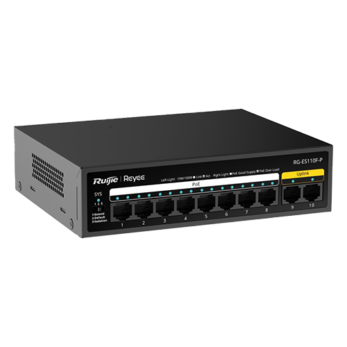 Switch L2, 8 x RJ45 10/100 Mbps PoE, 2 x RJ45 10/100 Mbps, Unmanaged - Ruijie Reyee RG-ES110F-P Switch L2, 8 x RJ45 10/100 Mbps PoE, 2 x RJ45 10/100 Mbps, Unmanaged - Ruijie Reyee RG-ES110F-P
