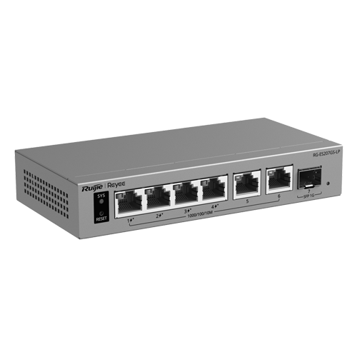 Ruijie Networks RG-ES207GS-LP – Switch L2, 6 x RJ45 1G (4 x PoE+), 1 x SFP 1G, Putere PoE 40W, Cloud Management - Ruijie Reyee RG-ES207GS-LP Switch L2, 6 x RJ45 1G (4 x PoE+), 1 x SFP 1G, Putere PoE 40W, Cloud Management - Ruijie Reyee RG-ES207GS-LP – Ruijie Networks RG-ES207GS-LP