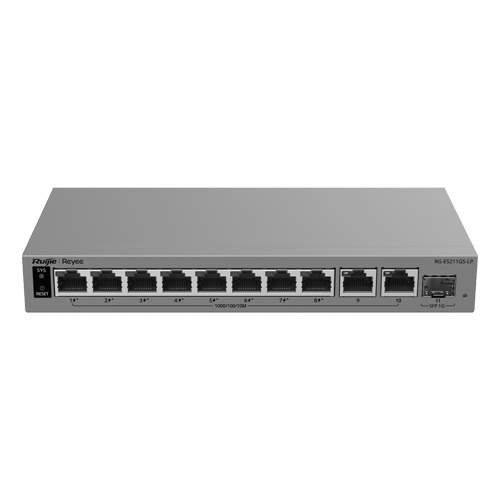 Ruijie Networks RG-ES211GS-LP – Switch L2, 10 x RJ45 1G (8 x PoE+), 1 x SFP 1G, Putere PoE 70W, Cloud Management - Ruijie Reyee RG-ES211GS-LP Switch L2, 10 x RJ45 1G (8 x PoE+), 1 x SFP 1G, Putere PoE 70W, Cloud Management - Ruijie Reyee RG-ES211GS-LP – Ruijie Networks RG-ES211GS-LP