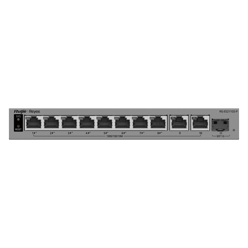 Ruijie Networks RG-ES211GS-LP – Switch L2, 10 x RJ45 1G (8 x PoE+), 1 x SFP 1G, Putere PoE 70W, Cloud Management - Ruijie Reyee RG-ES211GS-LP Switch L2, 10 x RJ45 1G (8 x PoE+), 1 x SFP 1G, Putere PoE 70W, Cloud Management - Ruijie Reyee RG-ES211GS-LP – Ruijie Networks RG-ES211GS-LP
