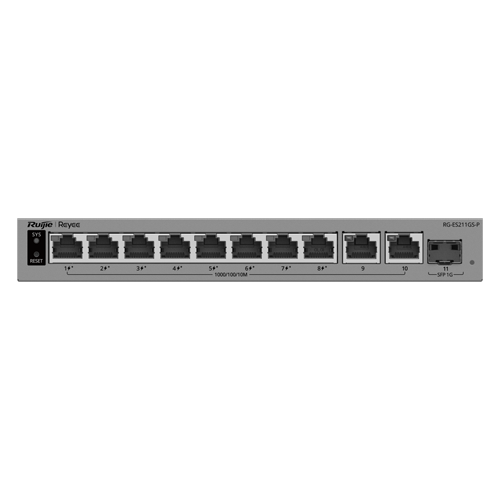 Ruijie Networks RG-ES211GS-P – Switch L2, 10 x RJ45 1G (8 x PoE+), 1 x SFP 1G, Putere PoE 120W, Cloud Management - Ruijie Reyee RG-ES211GS-P Switch L2, 10 x RJ45 1G (8 x PoE+), 1 x SFP 1G, Putere PoE 120W, Cloud Management - Ruijie Reyee RG-ES211GS-P – Ruijie Networks RG-ES211GS-P