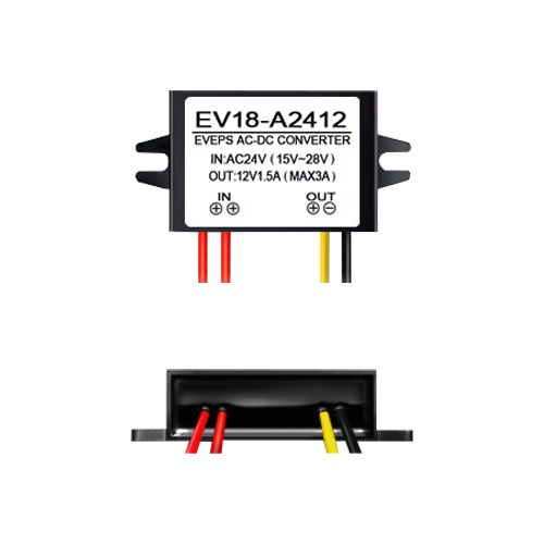 SEBURY EV18-A2412 – Convertor tensiune 14-28VAC la 12VDC, 1.5A EV18-A2412 Convertor tensiune 14-28VAC la 12VDC, 1.5A EV18-A2412 – SEBURY EV18-A2412