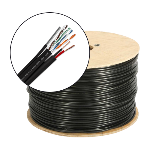 Cablu FTP autoportant cu alimentare 2x1.5, cat 5E, CUPRU 100%, 305m, negru TSY-FTP5E+2x1.50-MESS – TSY Cable TSY-FTP5E+2x1.50-MESS