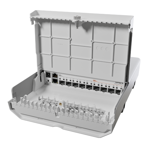 Switch netFiber 9, 4 x SFP+ 10G, 5 x SFP 1G, 1 x Gigabit (PoE-In), outdoor - MikroTik CRS310-1G-5S-4S+OUT – Mikrotik CRS310-1G-5S-4S+OUT