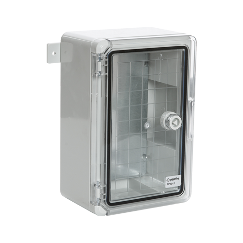 Cutie distributie IP65 din ABS gri, usa transparenta, placa metalica, 200x300x130 mm PP3011 – Plastim PP3011