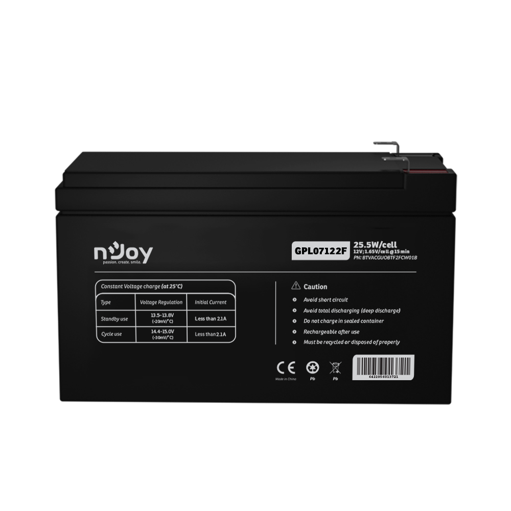 Acumulator nJoy GPL07122F, 12V 7Ah, VRLA AGM, 22.72W/cell, terminal F2, Long Life, UPS – NJOY BTVACGUOBTF2FCW01B