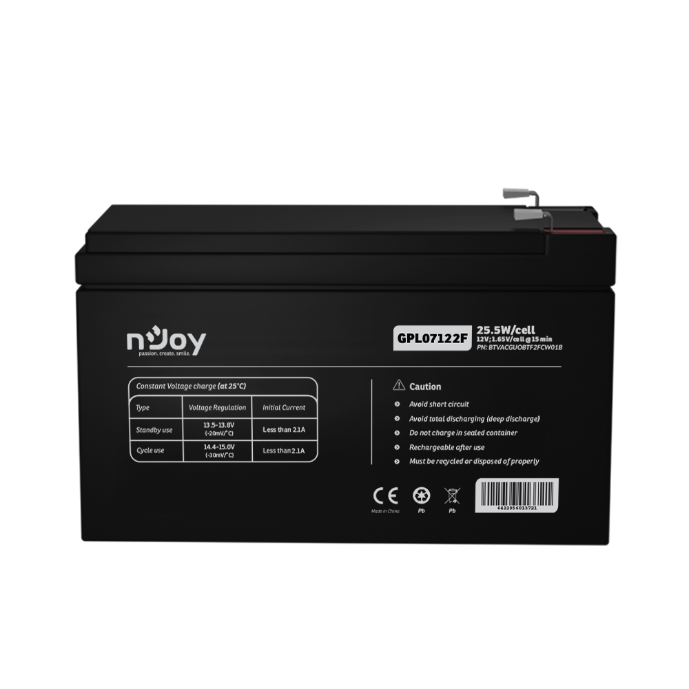 Acumulator nJoy GPL07122F, 12V 7Ah, VRLA AGM, 22.72W/cell, terminal F2, Long Life, UPS – NJOY BTVACGUOBTF2FCW01B