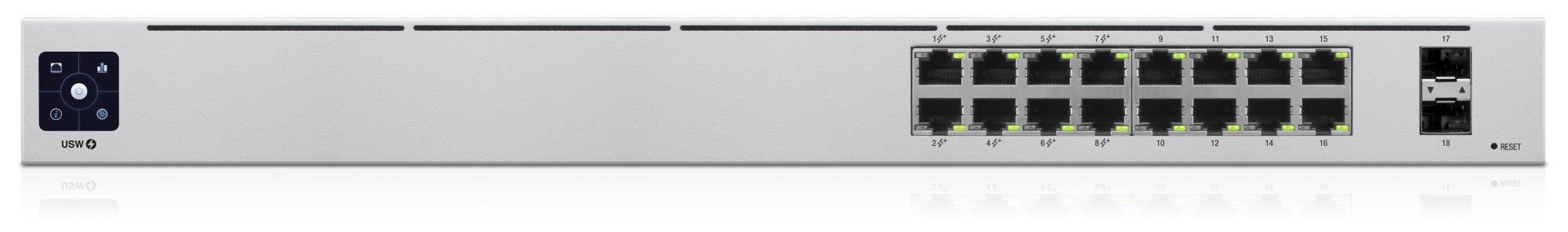 Switch administrabil UniFi, 16 porturi Gigabit, 8 porturi PoE+, 2 porturi SFP 1G, Ubiquiti - USW-16-POE – Ubiquiti USW-16-POE