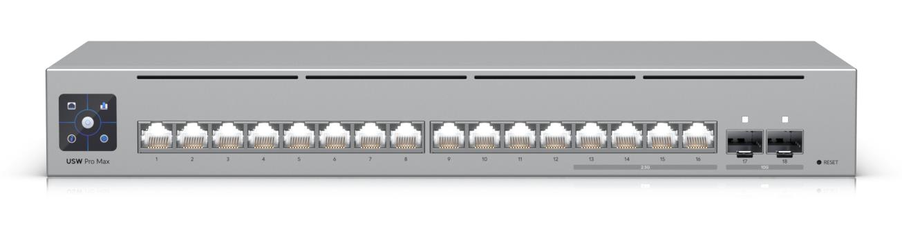 Switch administrabil UniFi Pro Max 16, 12 porturi Gigabit, 4 porturi 2.5GbE, 2 porturi SFP+ 10G, Layer 3, Ubiquiti - USW-PRO-MAX-16 – Ubiquiti USW-PRO-MAX-16