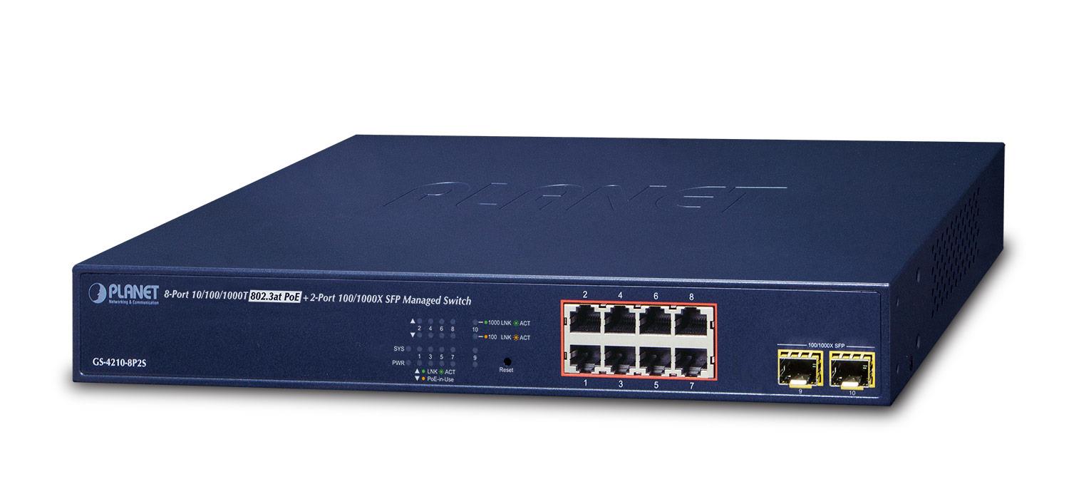 PLANET GS-4210-8P2S – PLANET GS-4210-8P2S 8-Port Gigabit PoE+ Managed Switch cu 2 SFP PLANET GS-4210-8P2S 8-Port Gigabit PoE+ Managed Switch cu 2 SFP – PLANET GS-4210-8P2S