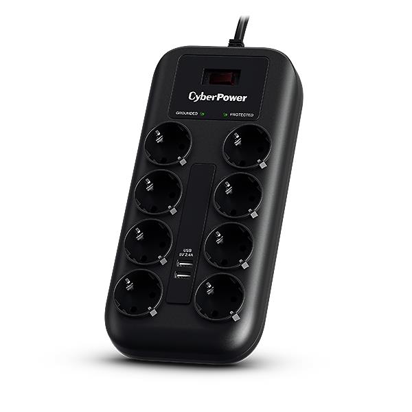 CYBERPOWER P0820SUF0-DE – CyberPower P0820SUF0-DE prelungitor cu protectie la supratensiune 8 prize si 2 porturi USB CyberPower P0820SUF0-DE prelungitor cu protectie la supratensiune 8 prize si 2 porturi USB – CYBERPOWER P0820SUF0-DE