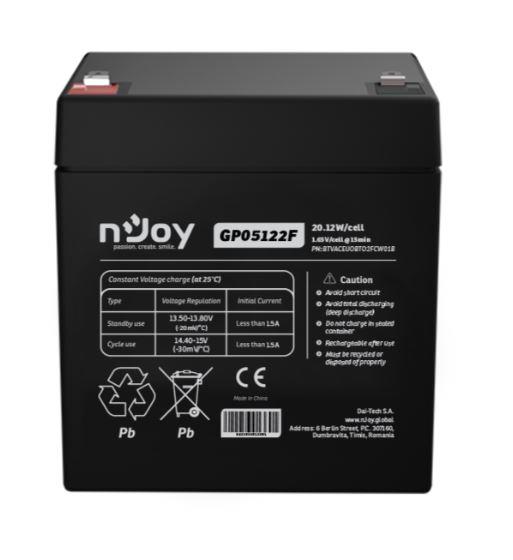 NJOY BTVACEUOBTO2FCW01B – nJoy GP05122F baterie 12 V VRLA AGM 5 Ah pentru UPS/sisteme standby nJoy GP05122F baterie 12 V VRLA AGM 5 Ah pentru UPS/sisteme standby – NJOY BTVACEUOBTO2FCW01B