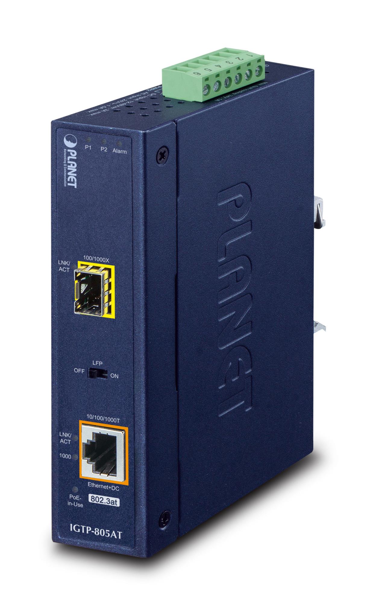 PLANET IGTP-805AT – Convertor media industrial PoE+ PLANET IGTP-805AT, Gigabit RJ45 la SFP, DIN Rail - 1455657 Convertor media industrial PoE+ PLANET IGTP-805AT, Gigabit RJ45 la SFP, DIN Rail - 1455657 – PLANET IGTP-805AT