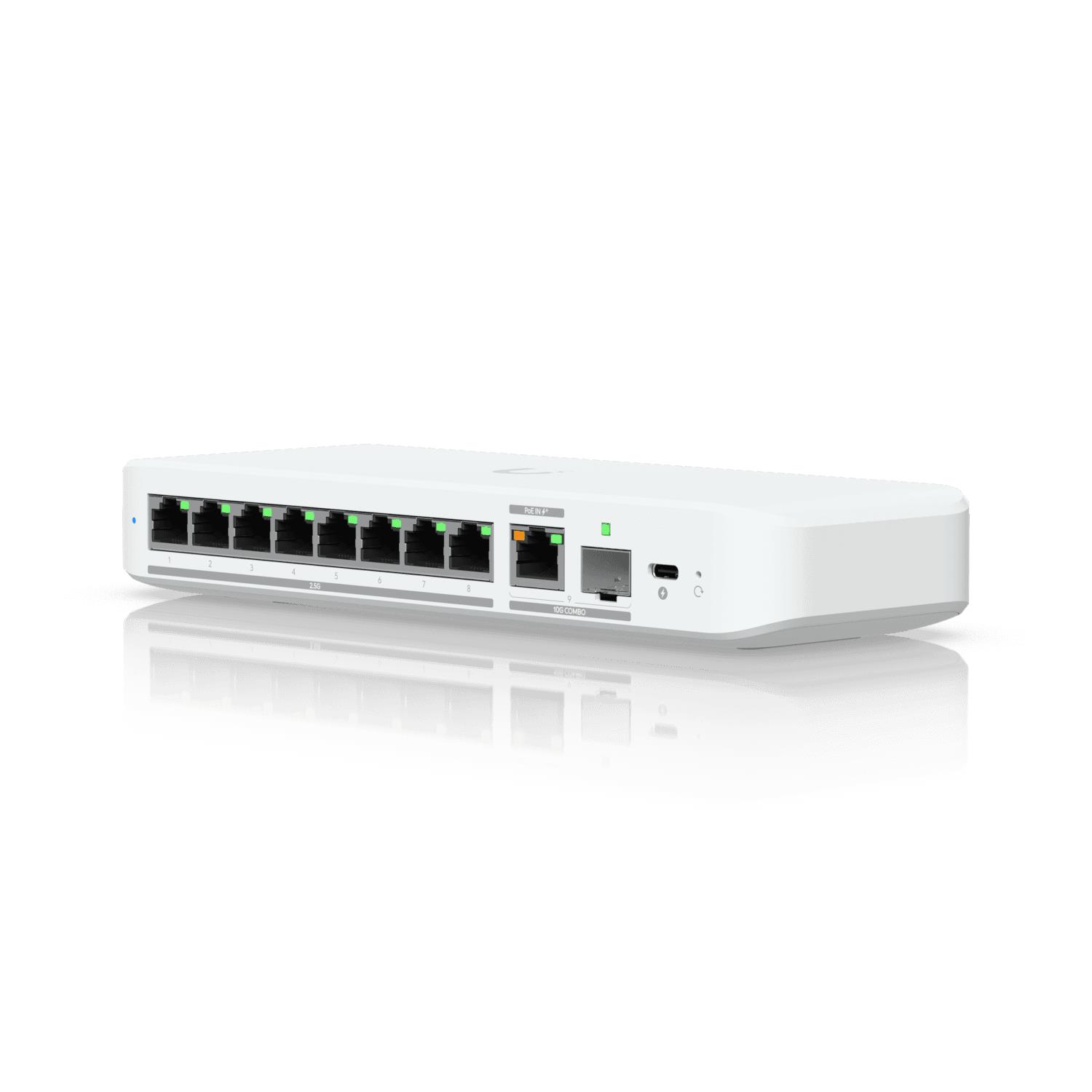 Switch UniFi Flex 2.5G, 8 porturi 2.5GbE, 1 port 10GbE, 1 port SFP+ 10G, alimentare PoE+, Ubiquiti - USW-FLEX-2.5G-8  Copiază denumirea – Ubiquiti USW-FLEX-2.5G-8