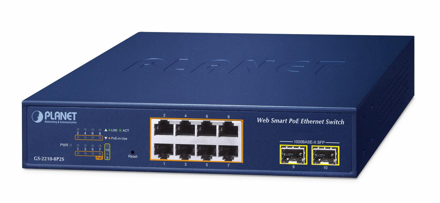 PLANET GS-2210-8P2S – Switch managed PoE+ PLANET GS-2210-8P2S, 8x Gigabit PoE+, 2x SFP - 1455919 Switch managed PoE+ PLANET GS-2210-8P2S, 8x Gigabit PoE+, 2x SFP - 1455919 – PLANET GS-2210-8P2S