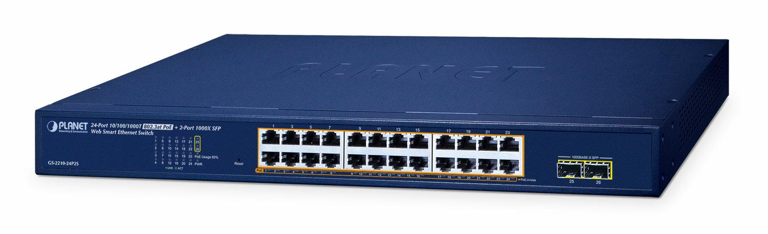 Switch managed PoE+ PLANET GS-2210-24P2S, 24x Gigabit PoE+, 2x SFP - 1455921 – PLANET GS-2210-24P2S