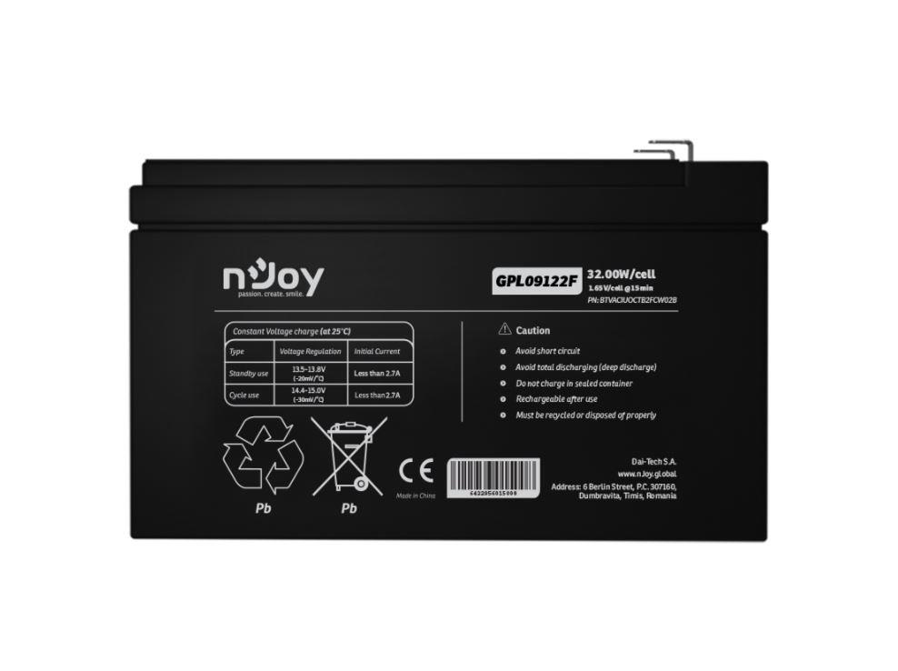 NJOY BTVACIUOCTB2FCW02B – Acumulator nJoy 12V VRLA GPL09122F – plumb-acid sigilata, pentru UPS si sisteme de securitate Acumulator nJoy 12V VRLA GPL09122F – plumb-acid sigilata, pentru UPS si sisteme de securitate – NJOY BTVACIUOCTB2FCW02B