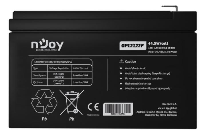 NJOY BTVACATBDTE2FCW01B – NJOY GP12122F – Baterie VRLA AGM 12V / 12Ah NJOY GP12122F – Baterie VRLA AGM 12V / 12Ah – NJOY BTVACATBDTE2FCW01B