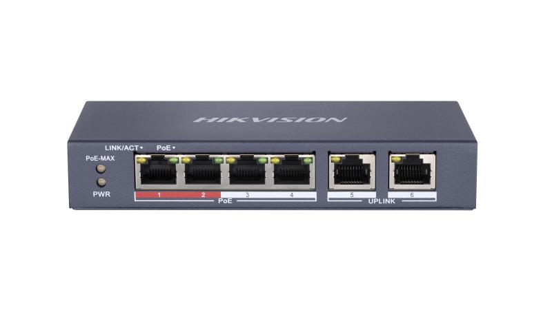 Hikvision DS-3E0106P-E/M – Switch PoE neadministrabil, 4 porturi Fast Ethernet + 2 porturi uplink – HIKVISION DS-3E0106P-E/M