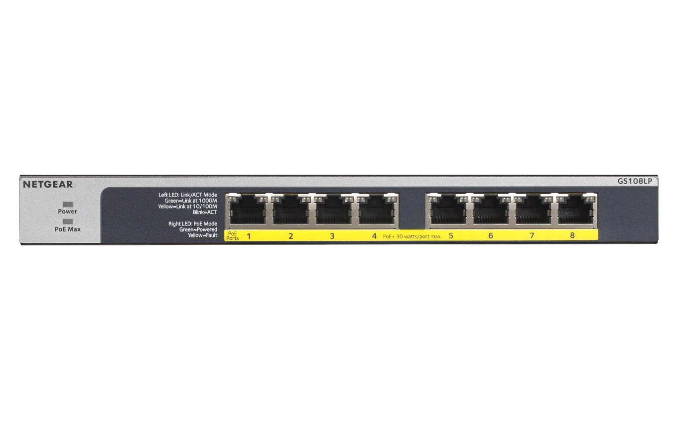 GS108LP-100EUS | Netgear | NETGEAR GS108LP Fara management Gigabit Ethernet (10/100/1000) Power over Ethernet (PoE) Suport 1U Negru, Gri NETGEAR GS108LP Fara management Gigabit Ethernet (10/100/1000) Power over Ethernet (PoE) Suport 1U Negru, Gri